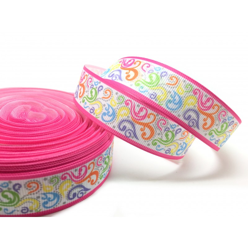 1 Mètre de Ruban Gros Grain Fantaisie Rose Fluo 22mm
