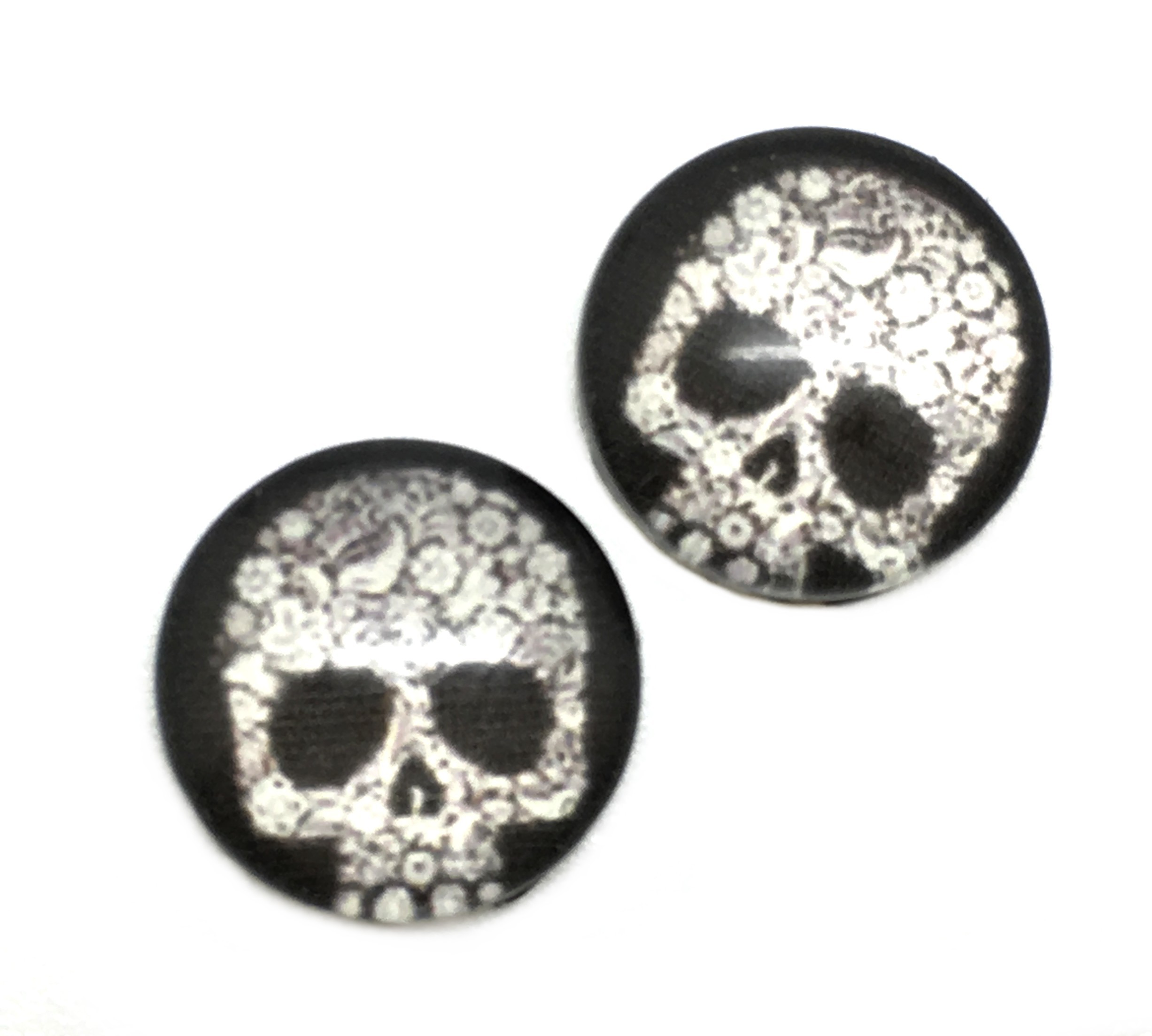 2 Cabochons en Verre Illustrés Tête de Mort Crâne Gothique 10mm