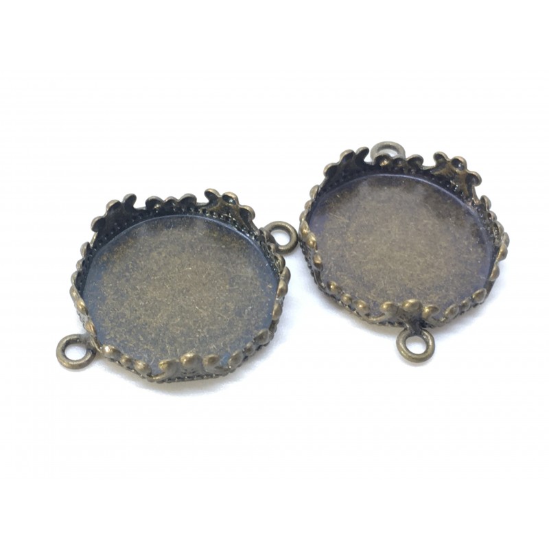 2 Supports Connecteurs Bronze pour Cabochon 15mm