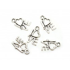 10 Breloques "I Love" Argentées 14,5x8mm