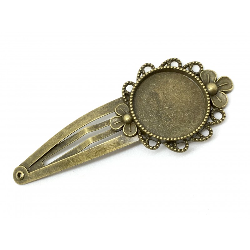 Support Barrette Fleur Bronze pour Cabochon 20mm