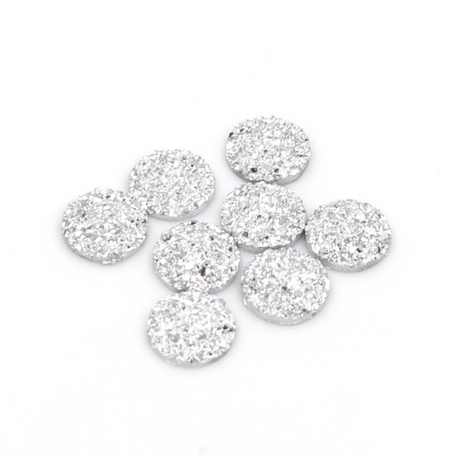 10 Cabochons Argentés Pailletés en Résine pour Support 12mm