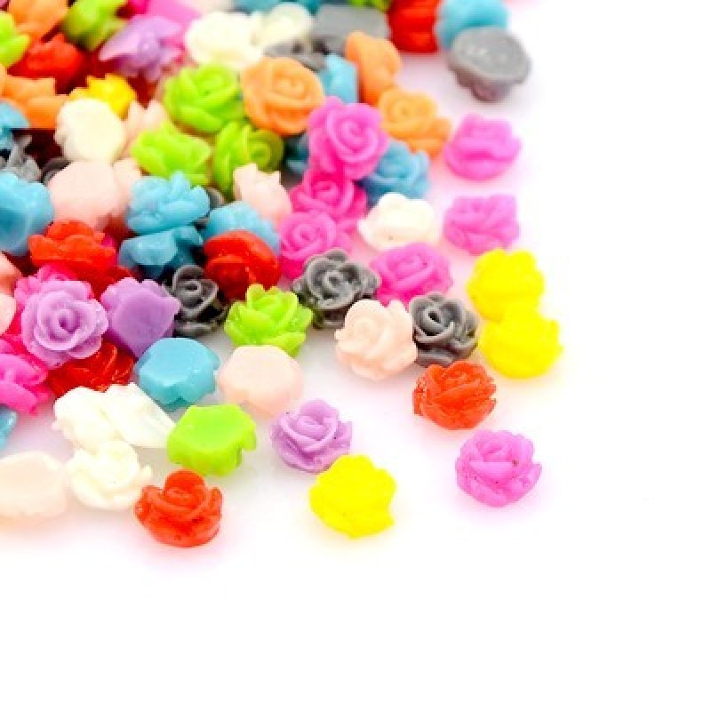 10 Mini Cabochons Fleurs Roses Multicolores en Résine 5mm