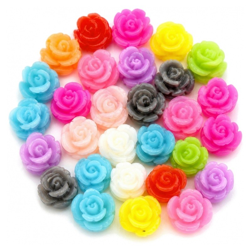 10 Mini Cabochons Roses Multicolores en Résine 5mm