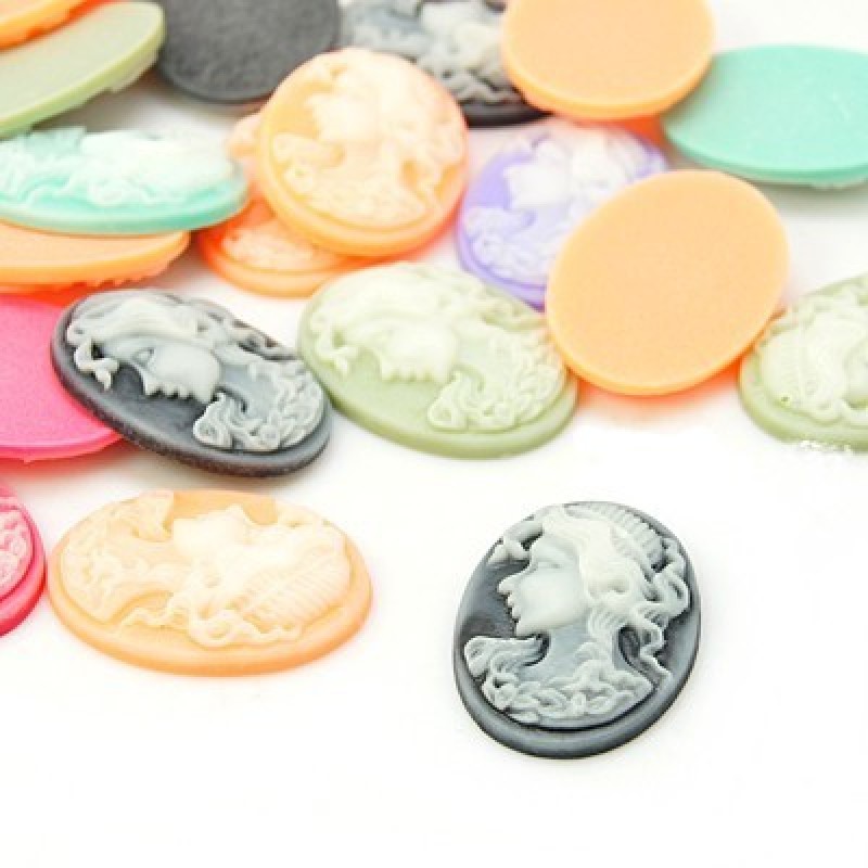 5 Cabochons Lady Multicolore en Résine 18x25mm