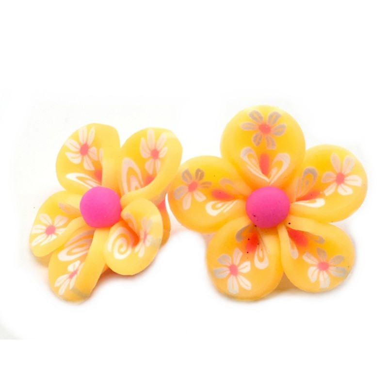 4 Perles Fleurs Oranges en Pâte Polymère Fimo 20mm