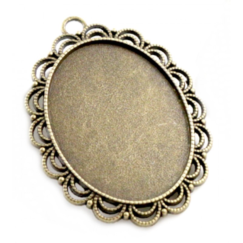 Support Pendentif Ajouré Bronze pour Cabochon Ovale 30x40mm