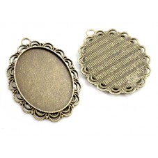 Support Pendentif Ajouré Bronze pour Cabochon Ovale 30x40mm