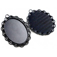 Support Pendentif Ajouré Noir pour Cabochon Ovale 30x40mm