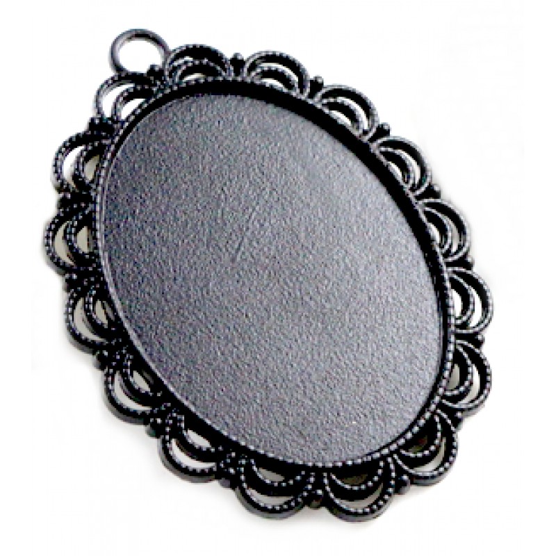 Support Pendentif Ajouré Noir pour Cabochon Ovale 30x40mm