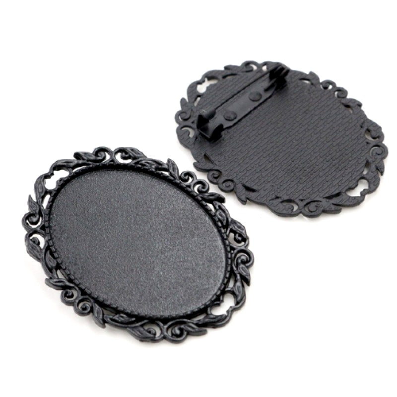 Support Broche Noir pour Cabochon Ovale 30x40mm
