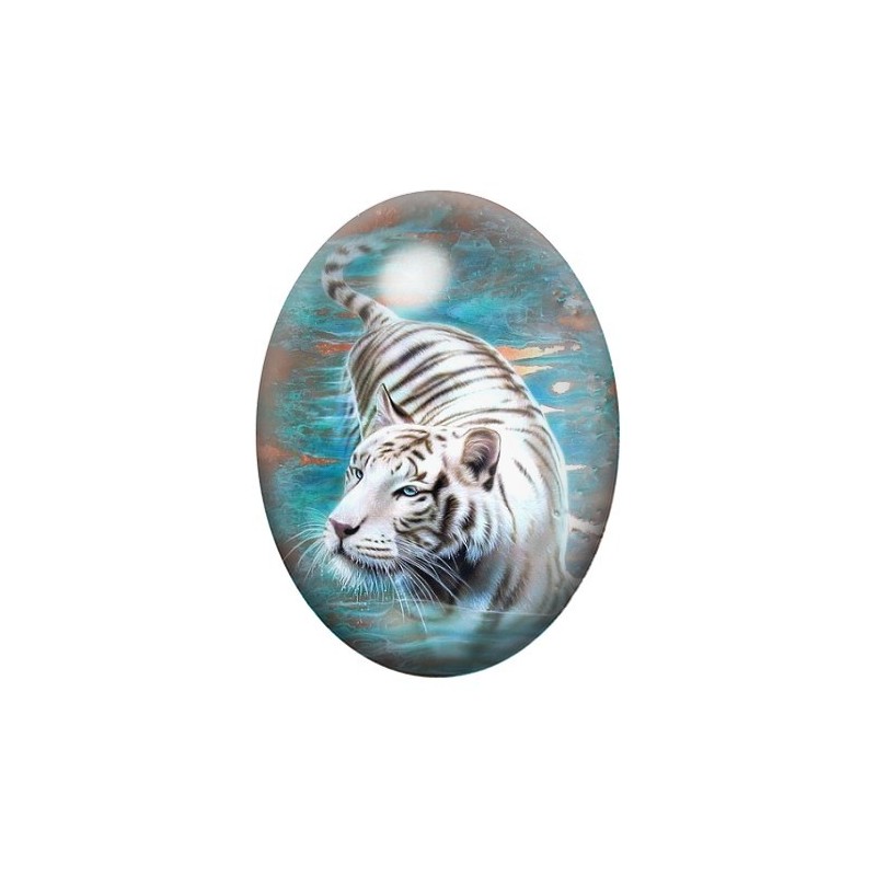 Cabochon en Verre Illustré Tigre Blanc 13x18, 18x25 ou 30x40mm