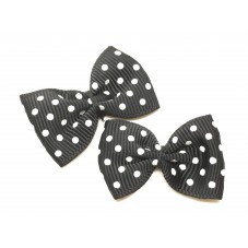 2 Grands Noeuds Noirs à Pois Blanc Gros Grain 35mm pour la Création de Bijoux Fantaisie - DIY