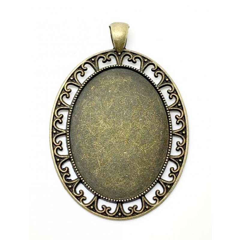 Support Pendentif Arabesques Bronze pour Cabochon Ovale 30x40mm
