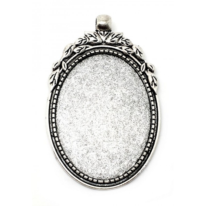 Support Pendentif Feuilles Argenté pour Cabochon Ovale 30x40mm