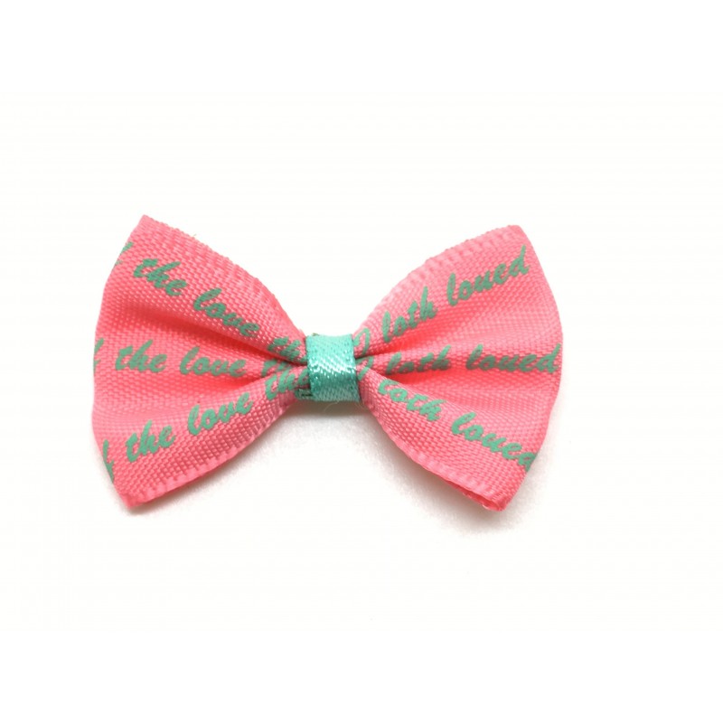 5 Nœuds Rose Foncé à Écriture Turquoise en Gros-Grain 38mm