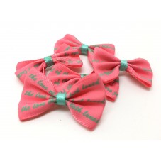 5 Nœuds Rose Foncé à Écriture Turquoise en Gros-Grain 38mm