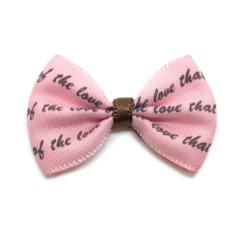 5 Nœuds Rose Clair à Écriture Chocolat en Gros-Grain 38mm