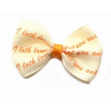 5 Noeuds Gros Grain Ivoire Imprimés Écriture Orangé 38mm pour la Création de Bijoux Fantaisie - DIY