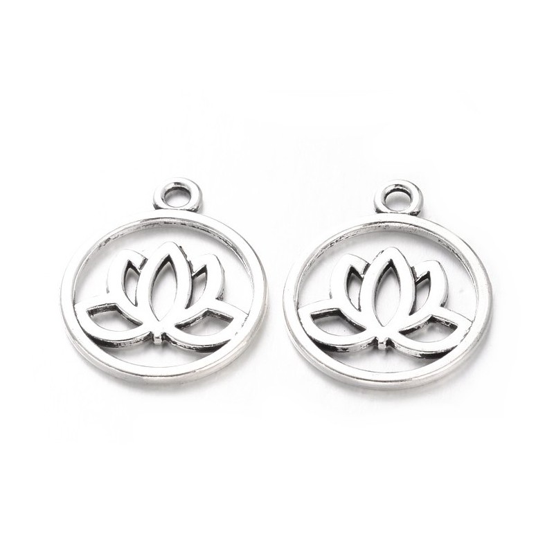 5 Breloques Fleur de Lotus Argentée 24mm