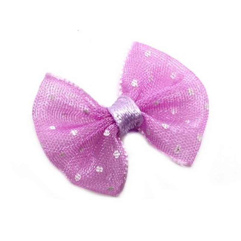 5 Noeuds à Pois en Organza Mauve 20x23mm