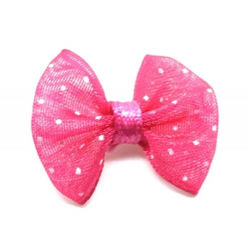 5 Noeuds à Pois en Organza Fuchsia 20x23mm