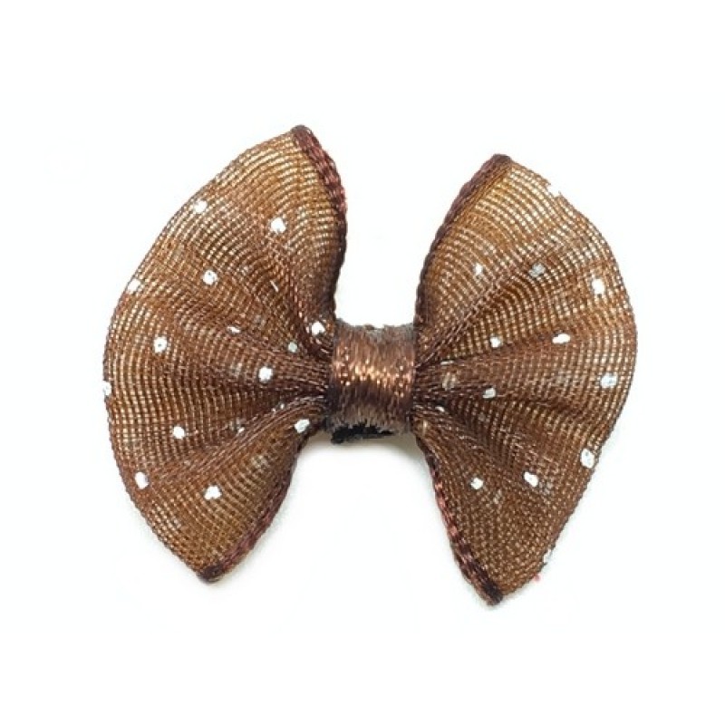 5 Noeuds à Pois en Organza Chocolat 20x23mm