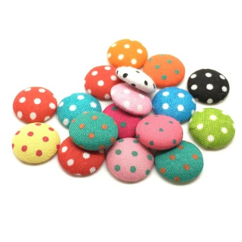 10 Cabochons Faux Boutons en Tissu à Pois 12mm