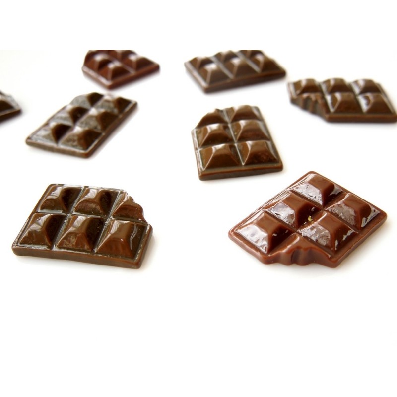 4 Cabochons Tablette au Chocolat en Résine 17x12mm