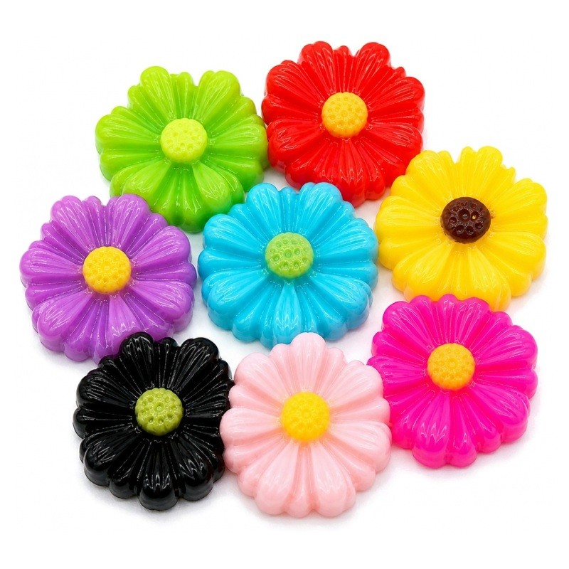 10 Cabochons Mini Marguerite en Résine Multicolore 9x8mm
