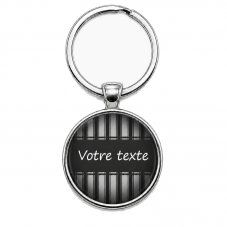Porte-clé Personnalisable "Votre Texte" Noir et Gris Verre 25mm pour la Création de Bijoux Fantaisie - DIY