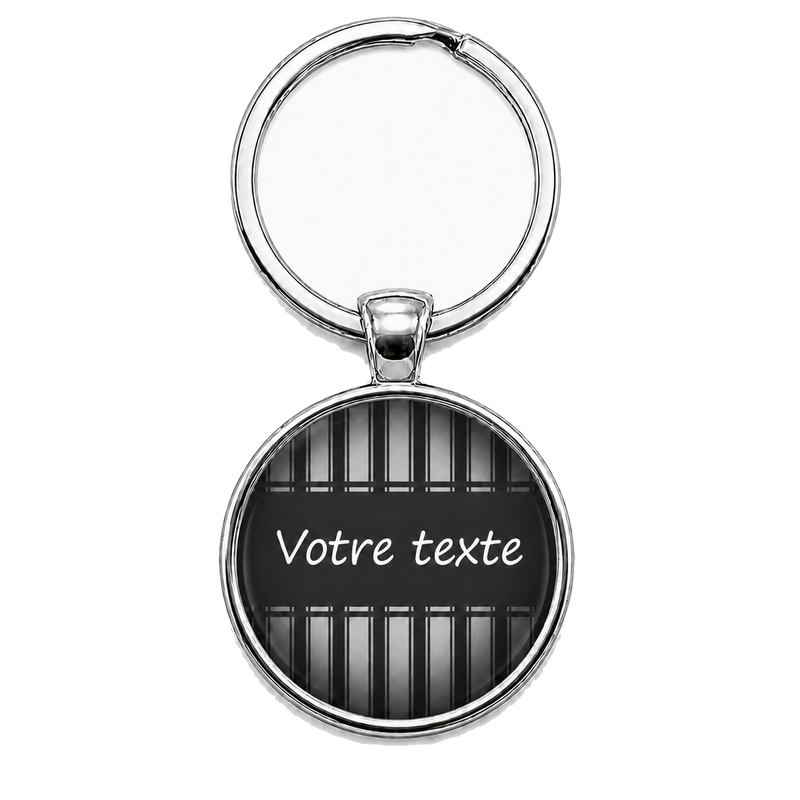 Porte-clé Personnalisable "Votre Texte" Noir et Gris Verre 25mm