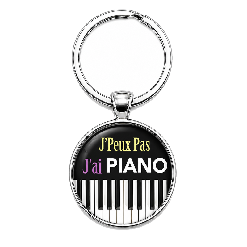 Porte-Clé Fait Main J’Peux Pas J’ai PIANO Verre 25mm