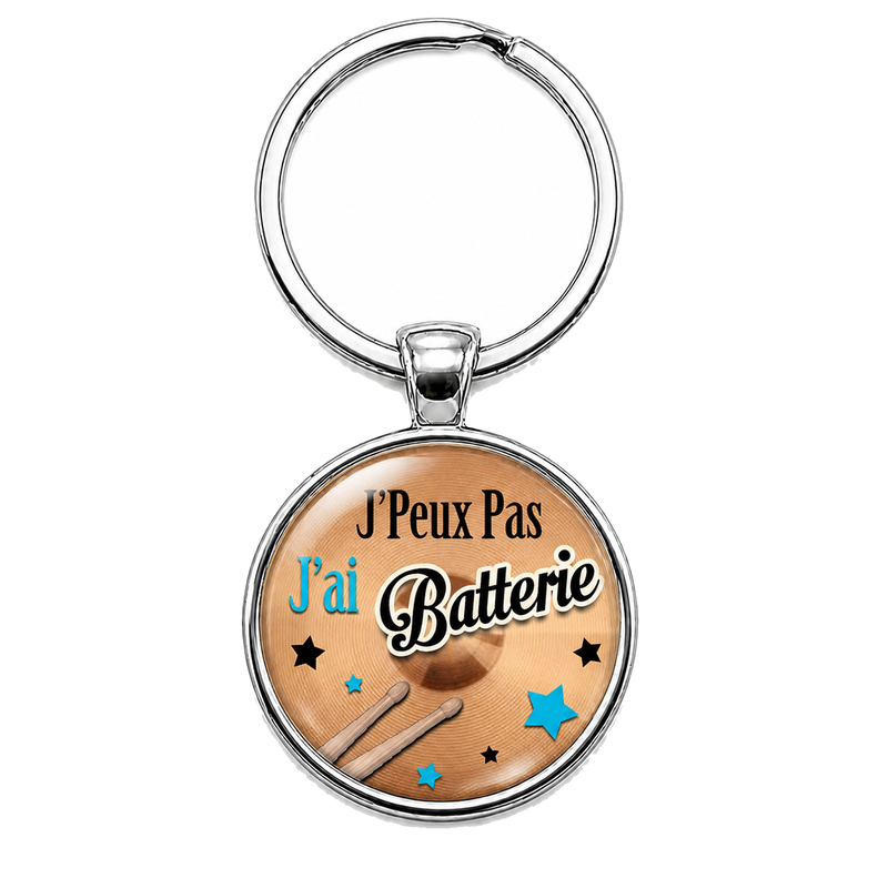 Porte-Clé Fait Main J’Peux Pas J’ai Batterie Verre 25mm