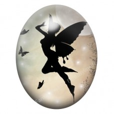 Cabochon en Verre Illustré Silhouette de Fée aux Papillons 13x18, 18x25 ou 30x40mm pour la création de bijoux fantaisie - DIY