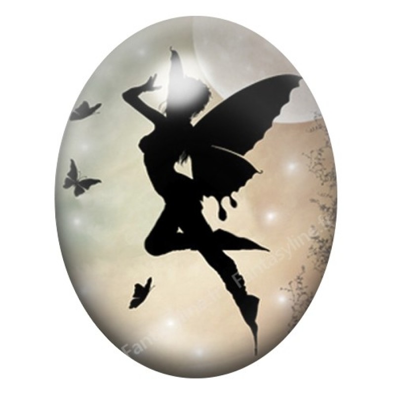 Cabochon en Verre Illustré Silhouette de Fée aux Papillons 13x18, 18x25 ou 30x40mm
