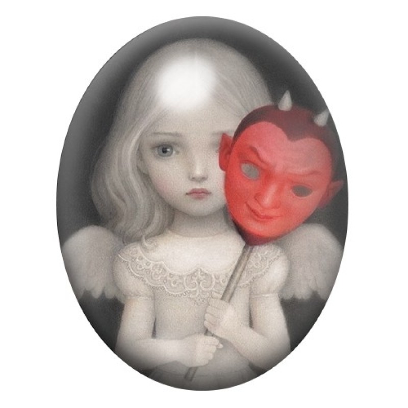 Cabochon en Verre Illustré Poupée au Masque Rouge 13x18, 18x25 ou 30x40mm