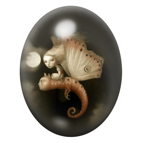 Cabochon en Verre Illustré Petite Fille Papillon Étrange 13x18, 18x25 ou 30x40mm