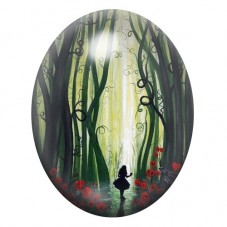 Cabochon en Verre Illustré Alice dans la Forêt Enchantée 13x18, 18x25 ou 30x40mm pour la création de bijoux fantaisie - DIY