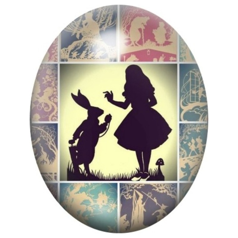 Cabochon en Verre Illustré Alice et le Lapin Blanc 13x18, 18x25 ou 30x40mm