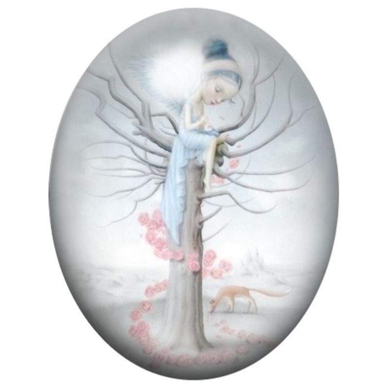 Cabochon en Verre Illustré Fée au Cœur de l’Arbre 13x18, 18x25 ou 30x40mm
