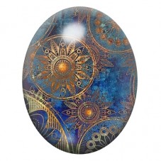 Cabochon en Verre Illustré Mandala Solaire Bleu et Cuivre 13x18, 18x25 ou 30x40mm pour la création de bijoux fantaisie - DIY