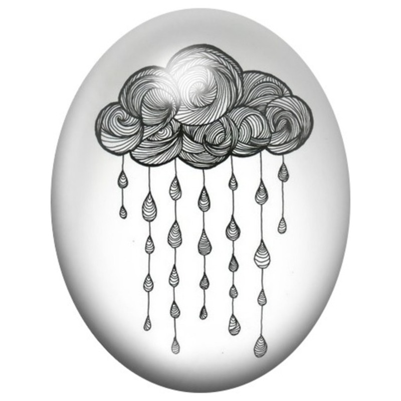 Cabochon en Verre Illustré Nuage de Pluie 13x18, 18x25 ou 30x40mm