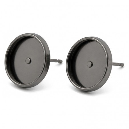 5 Paires de Supports Boucles d’Oreilles Puces Gunmétal pour Cabochon 14mm