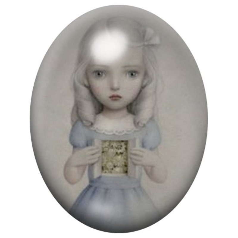 Cabochon en Verre Illustré Alice au Livre Secret 13x18, 18x25 ou 30x40mm