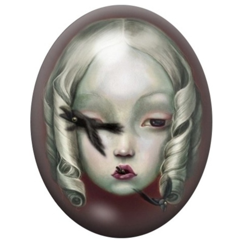 Cabochon en Verre Illustré Visage Gothique au Corbeau 13x18, 18x25 ou 30x40mm