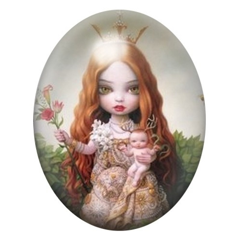 Cabochon en Verre Illustré Petite Fille Reine Étrange 13x18, 18x25 ou 30x40mm