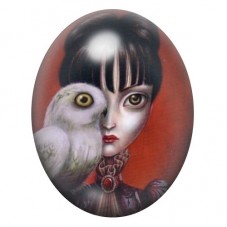 Cabochon en Verre Illustré Femme Gothique à la Chouette 13x18, 18x25 ou 30x40mm pour la création de bijoux fantaisie - DIY