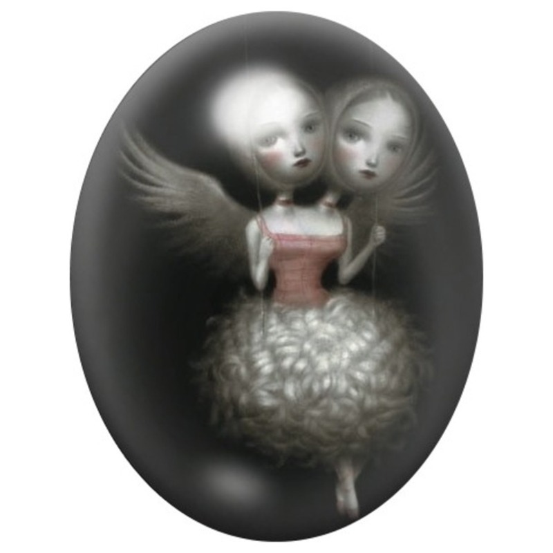 Cabochon en Verre Illustré Danseuse aux Visages Fantômes 13x18, 18x25 ou 30x40mm