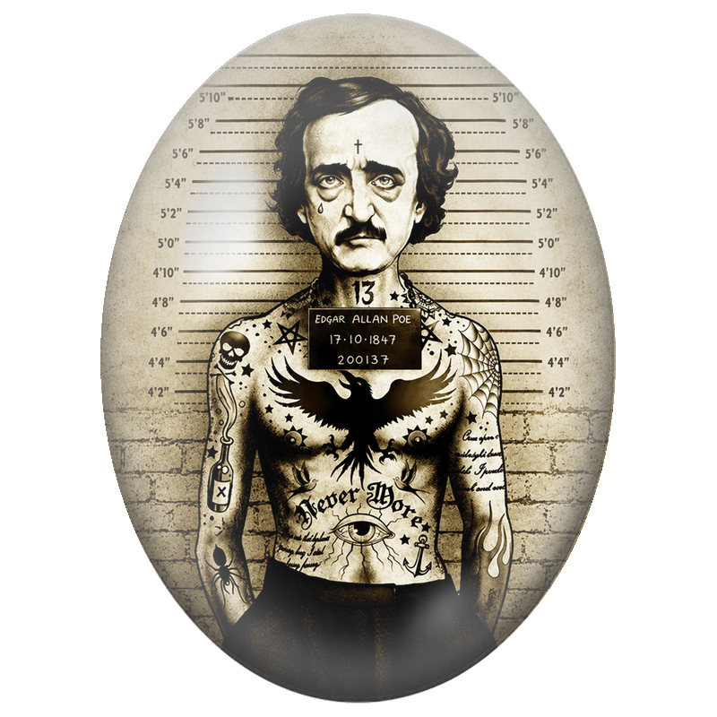Cabochon en Verre Illustré Edgar Allan Poe Coupable et Tatoué 13x18, 18x25 ou 30x40mm